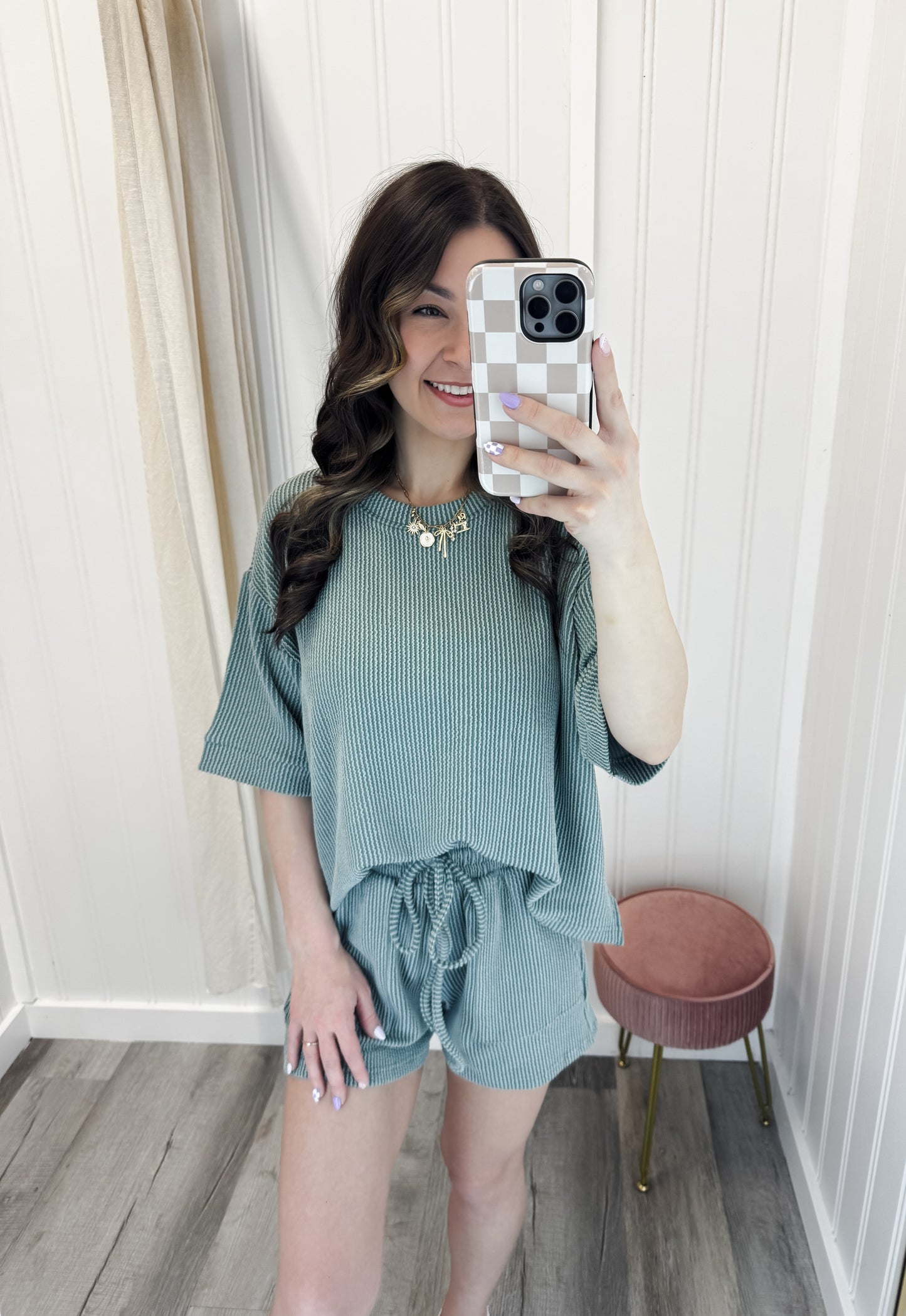 Ribbed Short Sleeve Top & Shorts Set