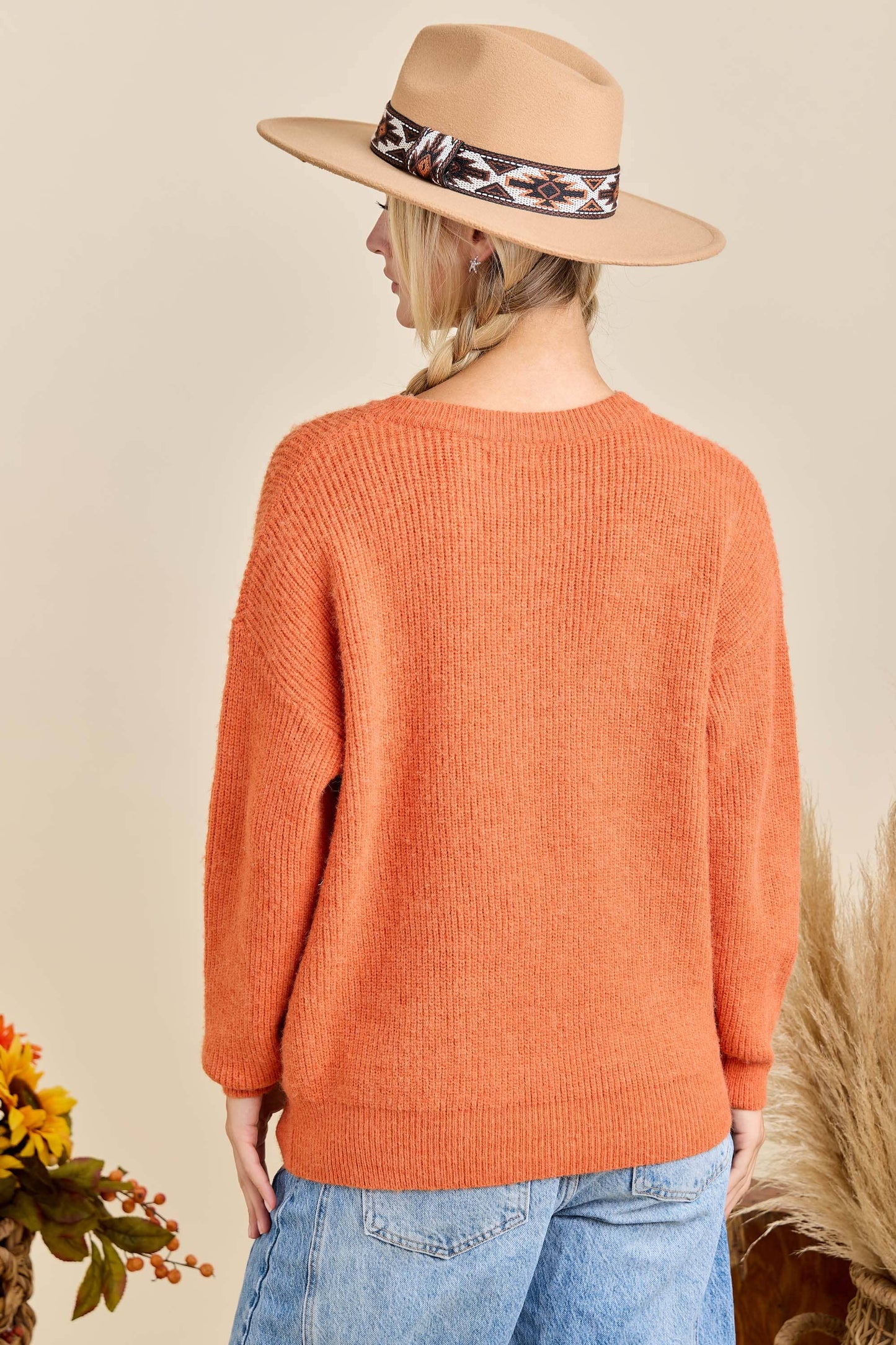 Hello Pumpkin Embroidered Knit Sweater – Fall Cozy Pullover