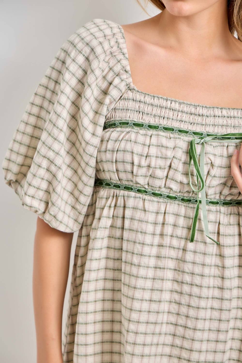Lace Trim Plaid Mini Dress