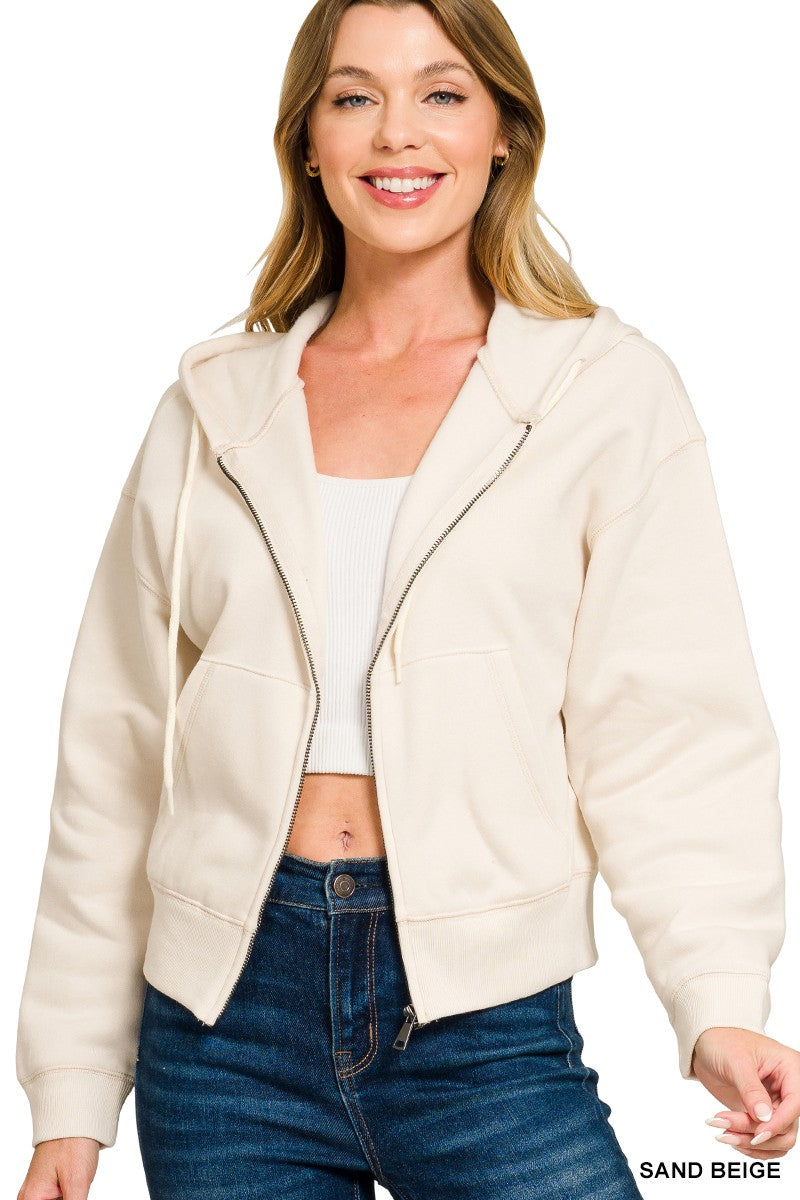 Fleece Zip Up Cropped Hoodie