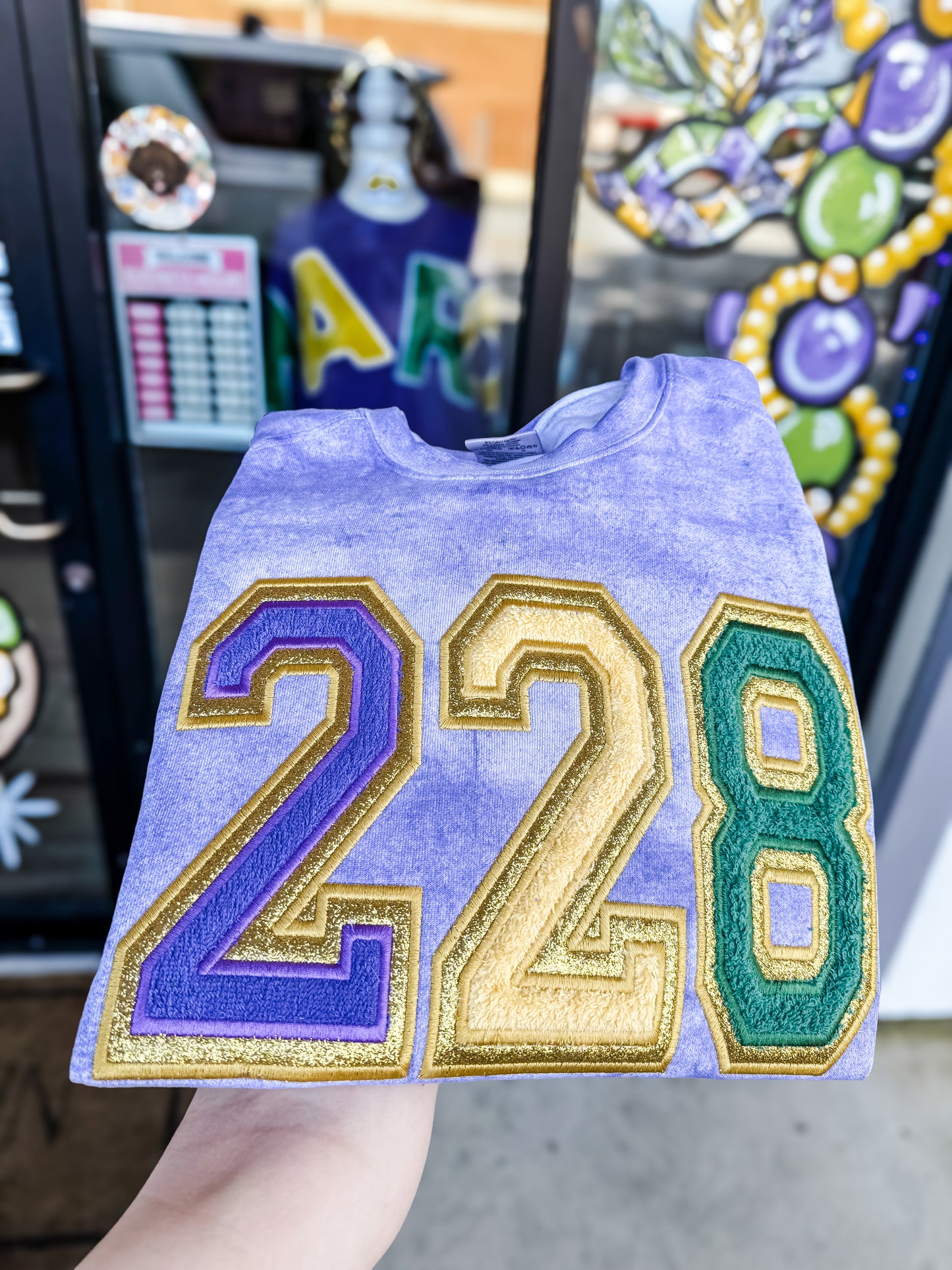 228 Mardi Gras Embroidered Comfort Color Sweatshirt