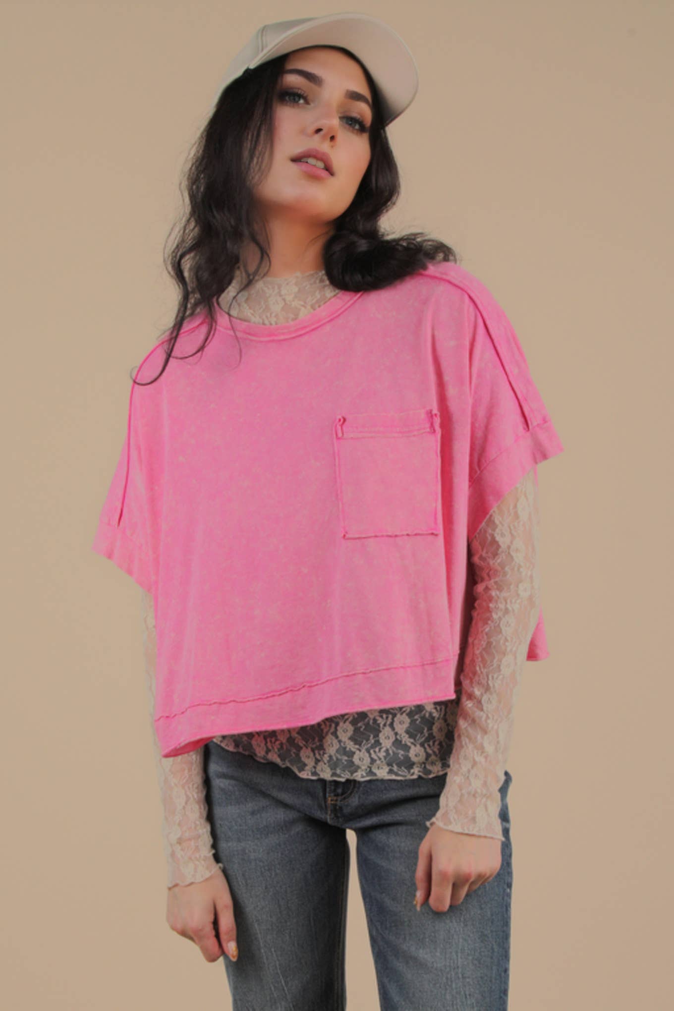 Mineral Washed Oversized Crop Comfy Knit Top