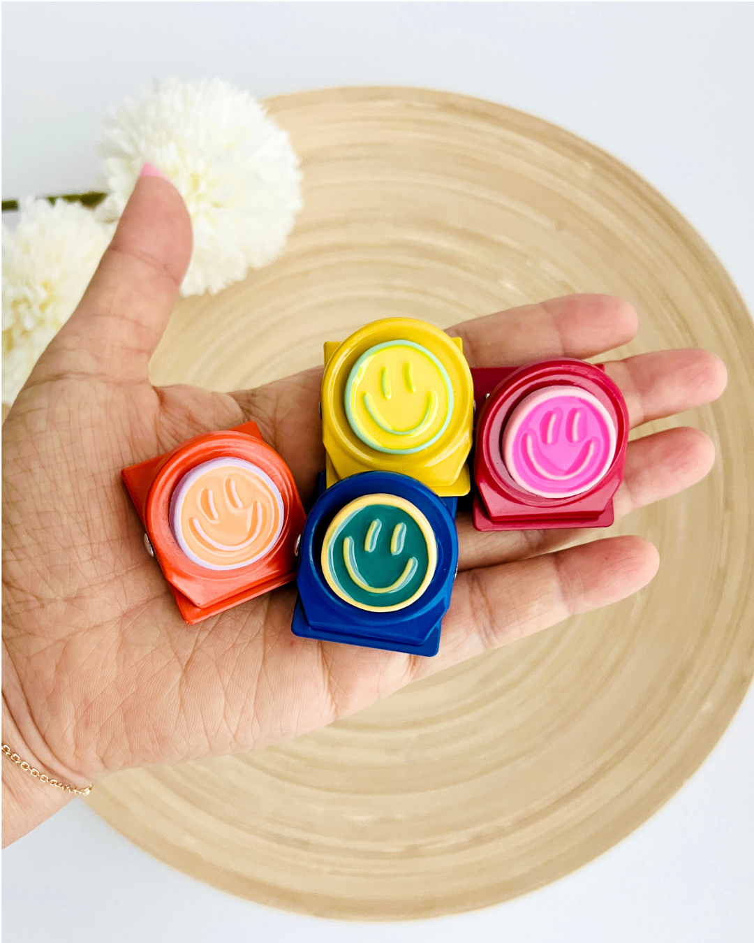 Smiley Clip Magnets Bright & Colorful Set of 4 | Heavy Duty
