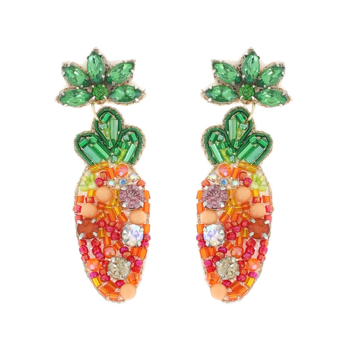 Jeweled Multi Gemstone Beaded Carrot Earrings