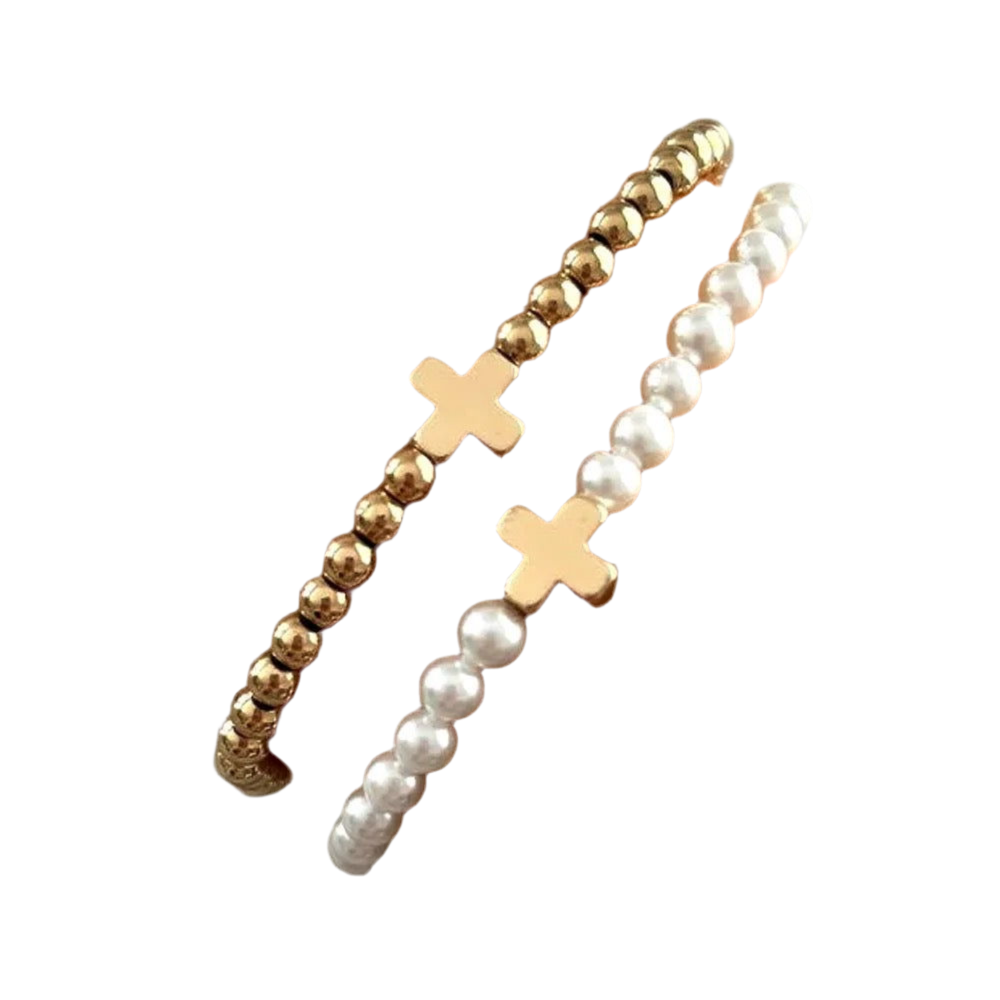 Gracie Cross Bracelet ~ 18k Gold-Plated Beads