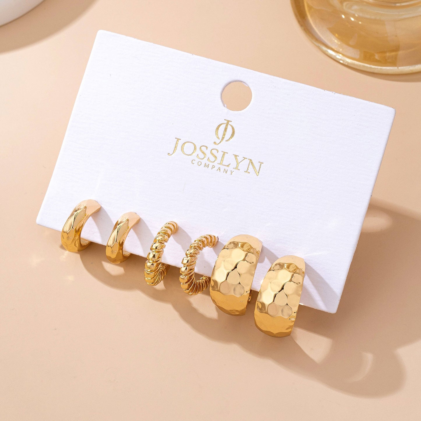 Mixed Texture Gold Crescent Hoop Trio Earring Set