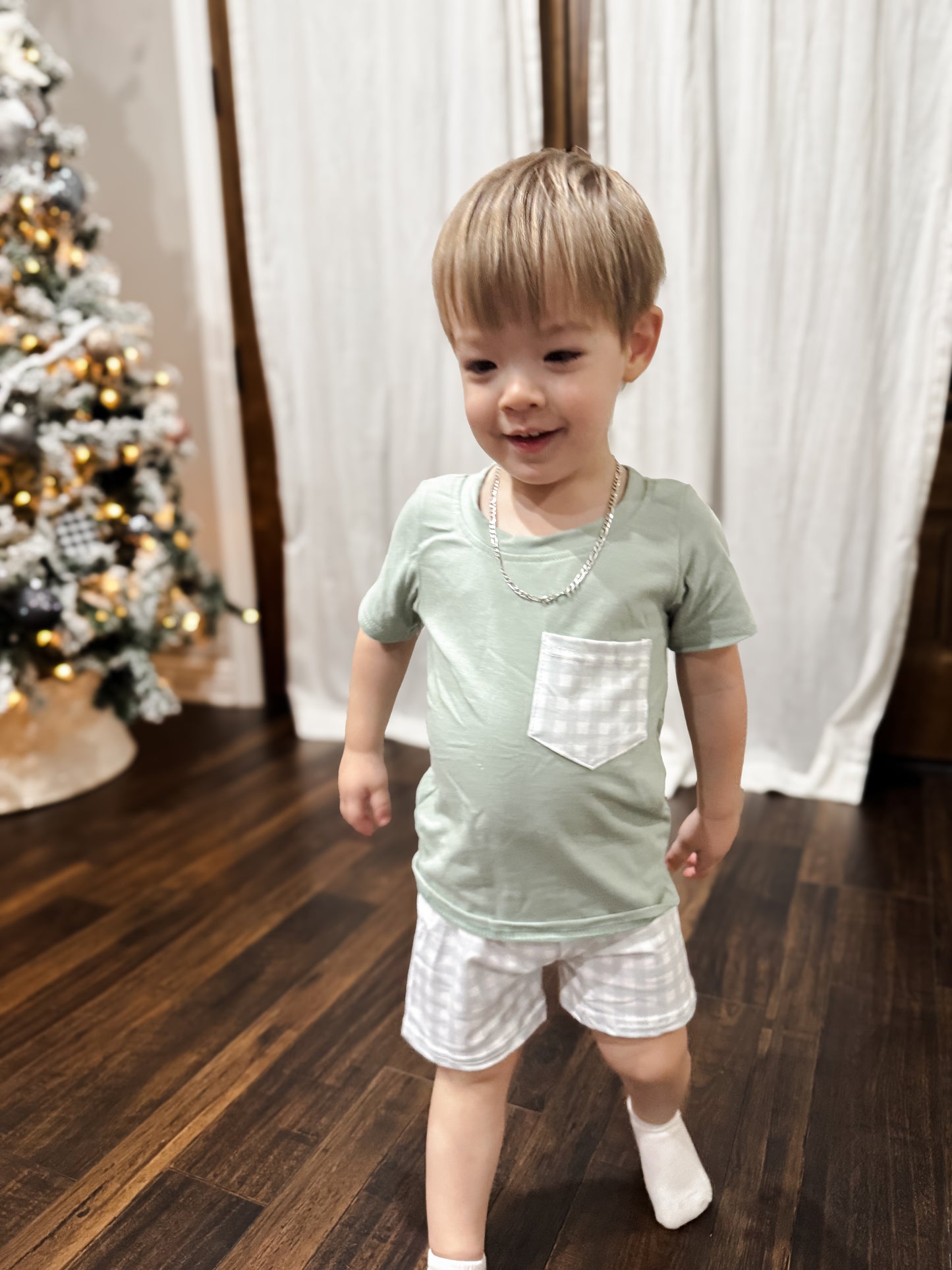 Sage Gingham Shorts Set