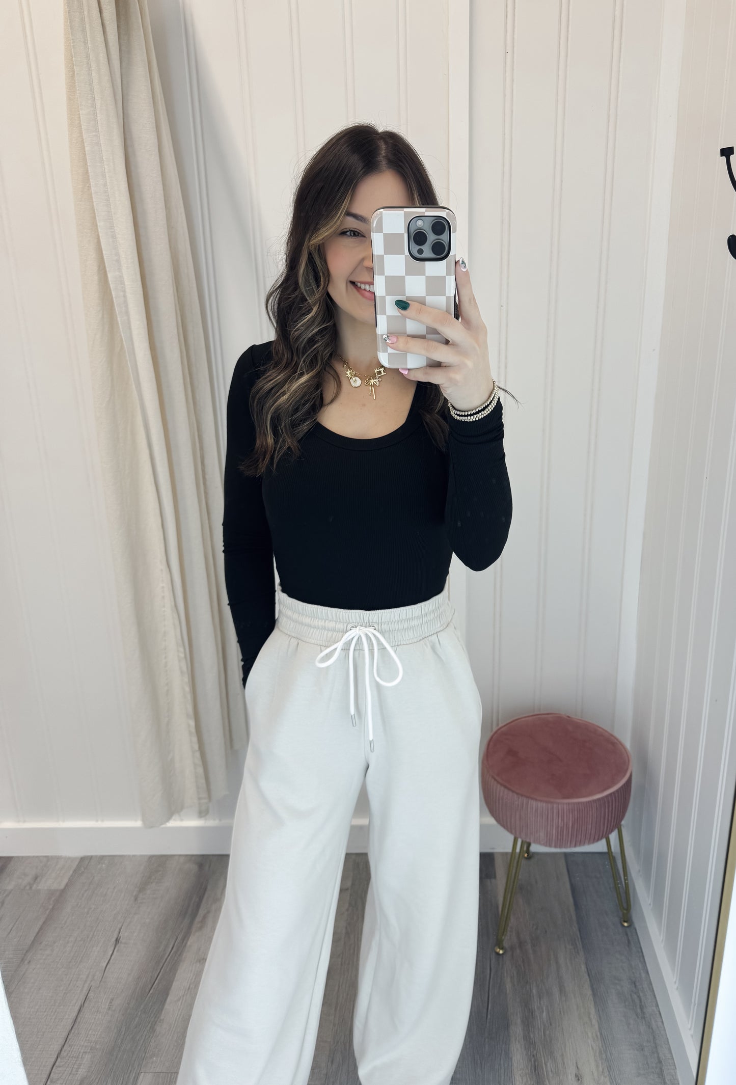 Ribbed Boat Neck Long Sleeve Top