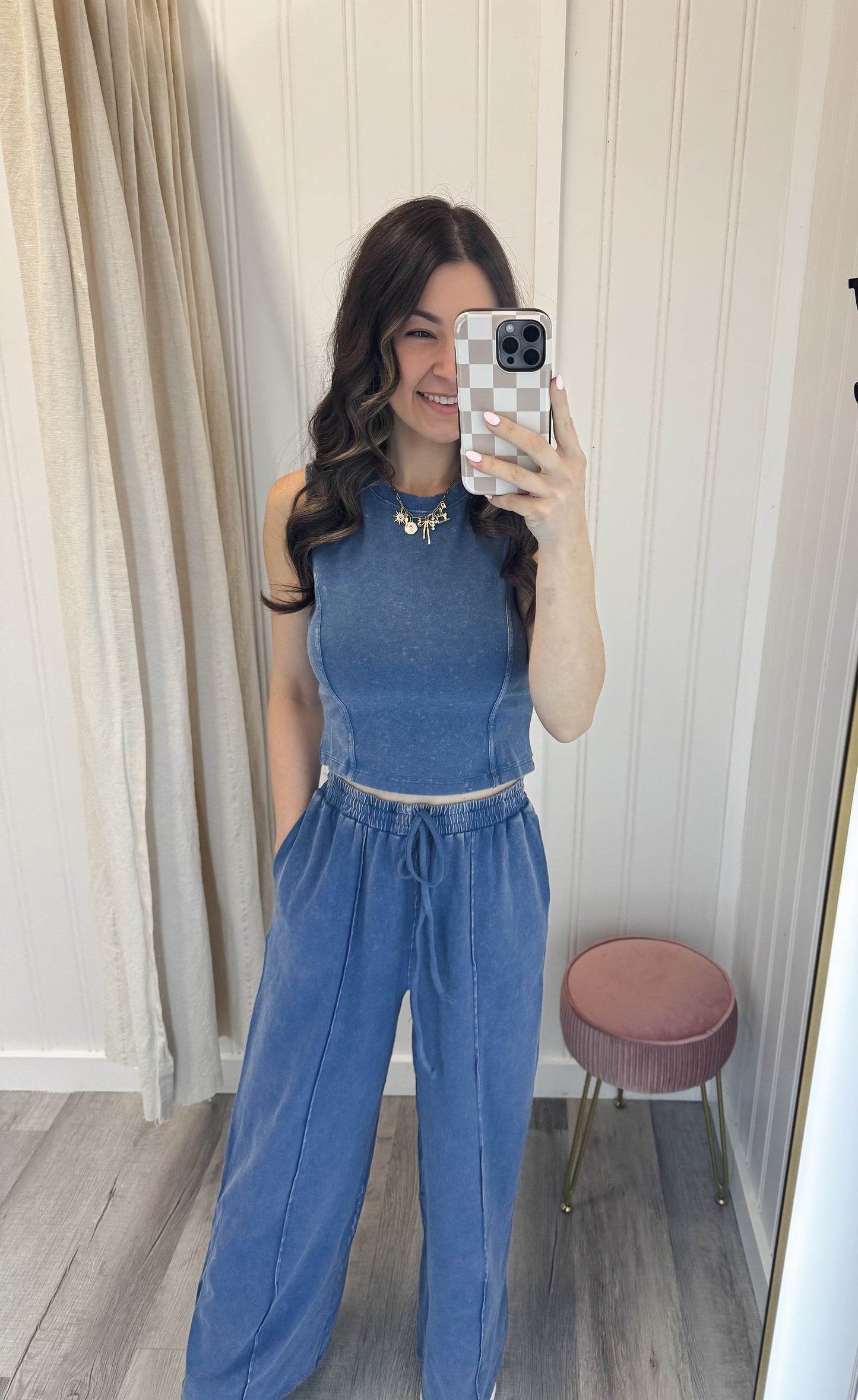 Mineral Washed Sleeveless Top & Wide Leg Pants Set