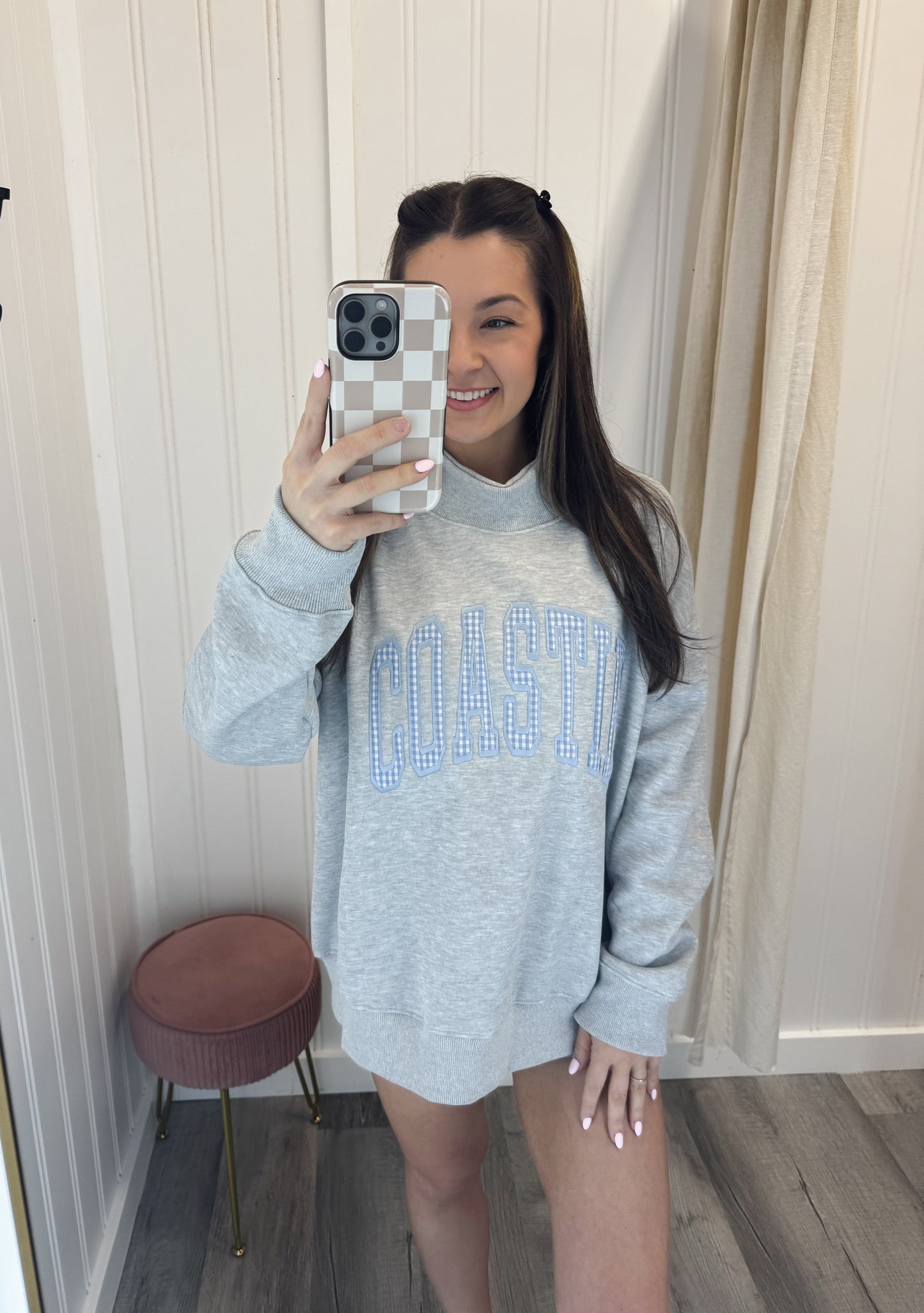 Blue Gingham Coastie Mockneck