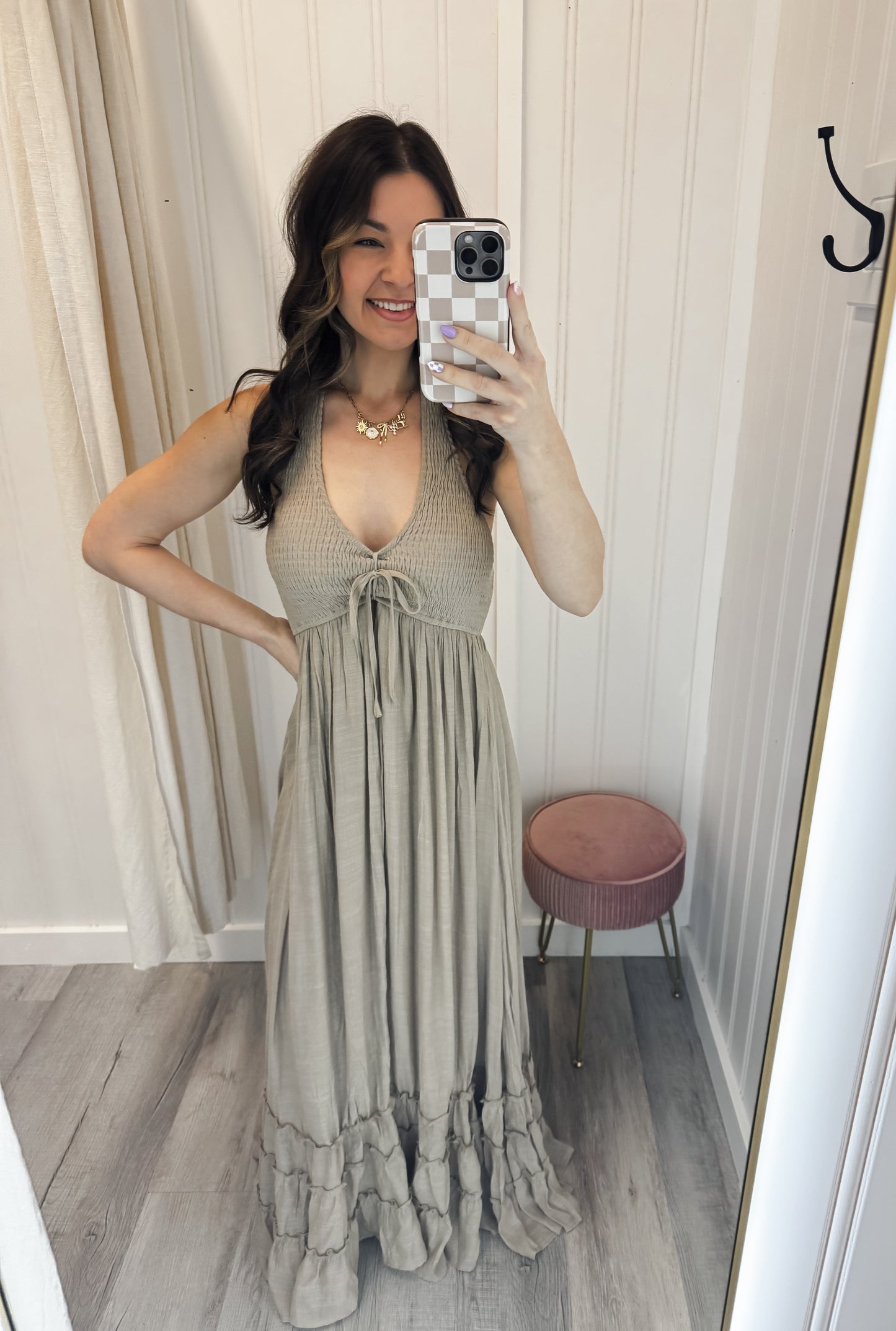 Halter Neck Smocked Maxi Dress