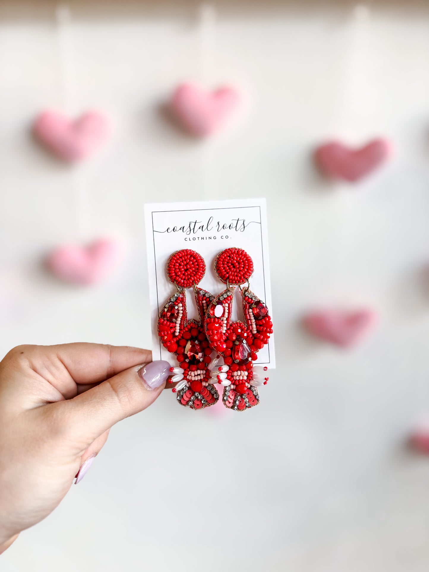 Red Crawfish Beaded Earrings