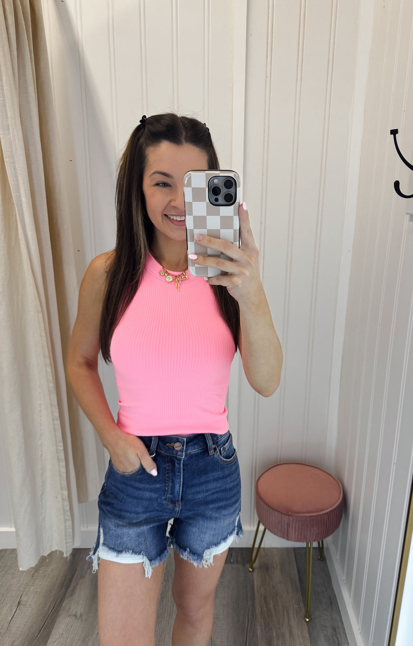 Risen High Rise Side Step Hem Shorts