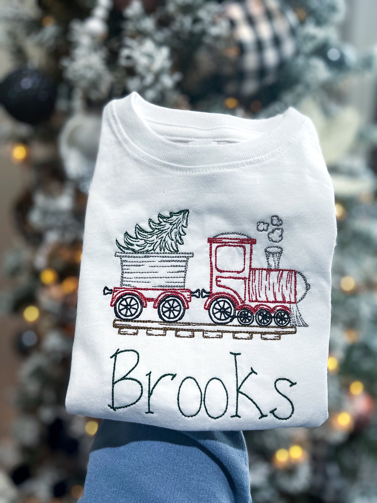 Embroidered Christmas Train Tee