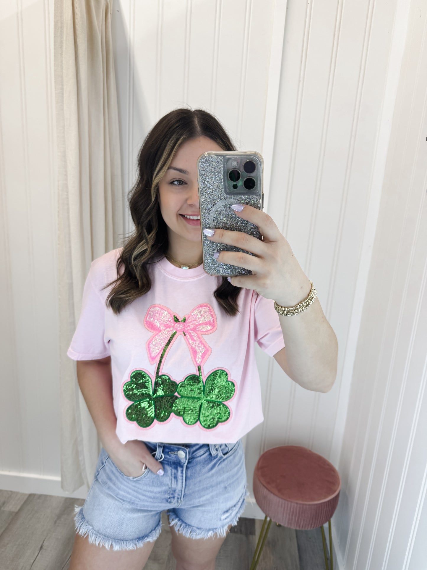 Shamrock Coquette Chenille Patch Tee
