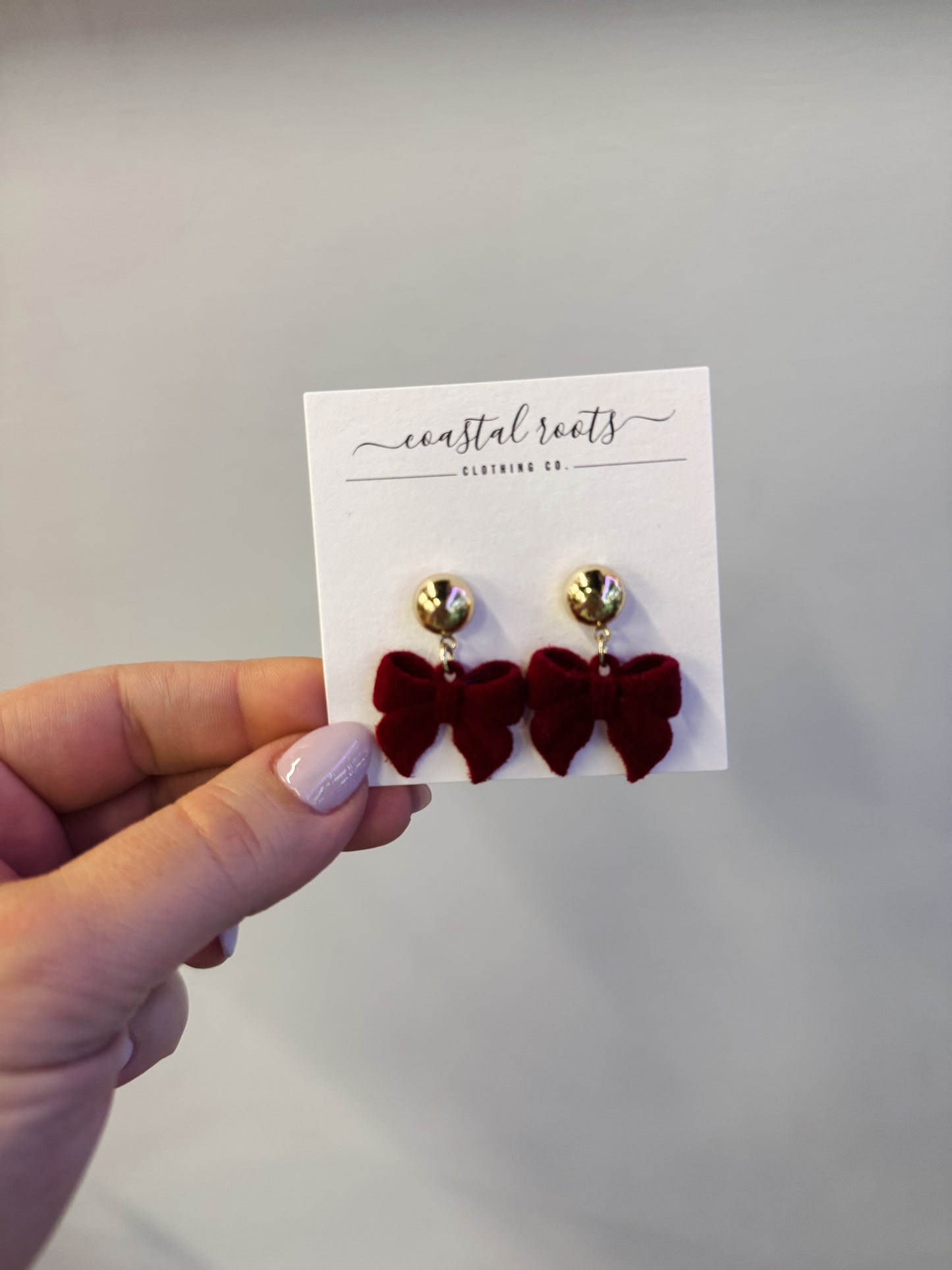 Burgundy Bow & Gold Earrings