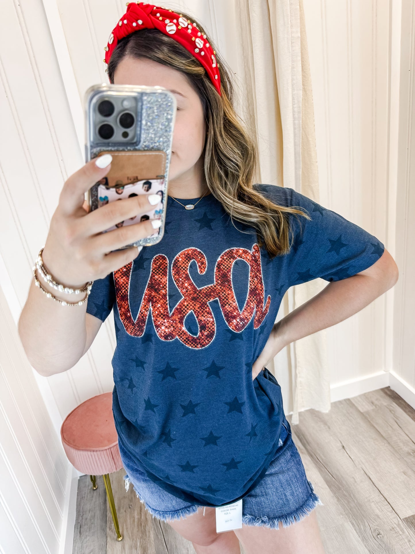 Faux Sequin USA Stars Tee