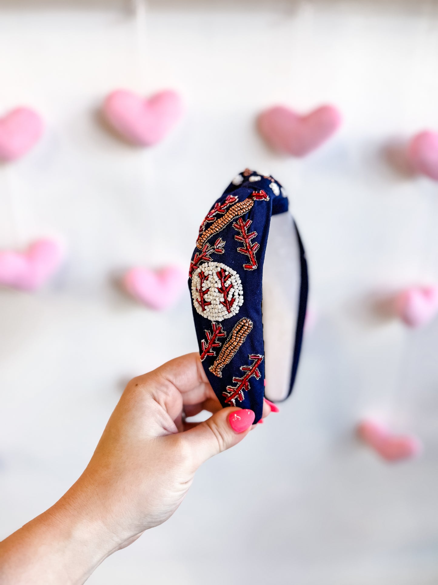 Navy Baseball Beaded Headband