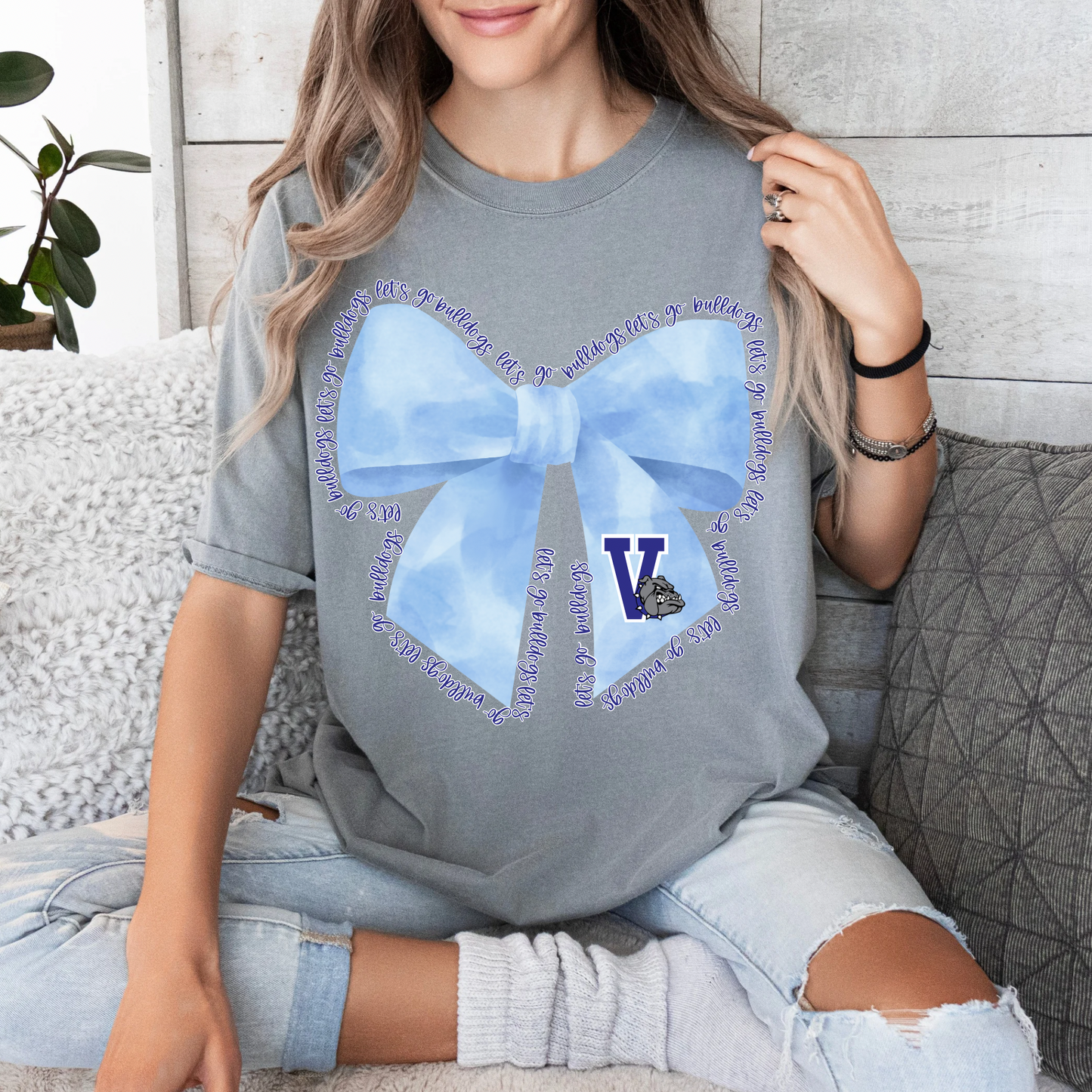Let’s Go Bulldogs Blue Bow Tee