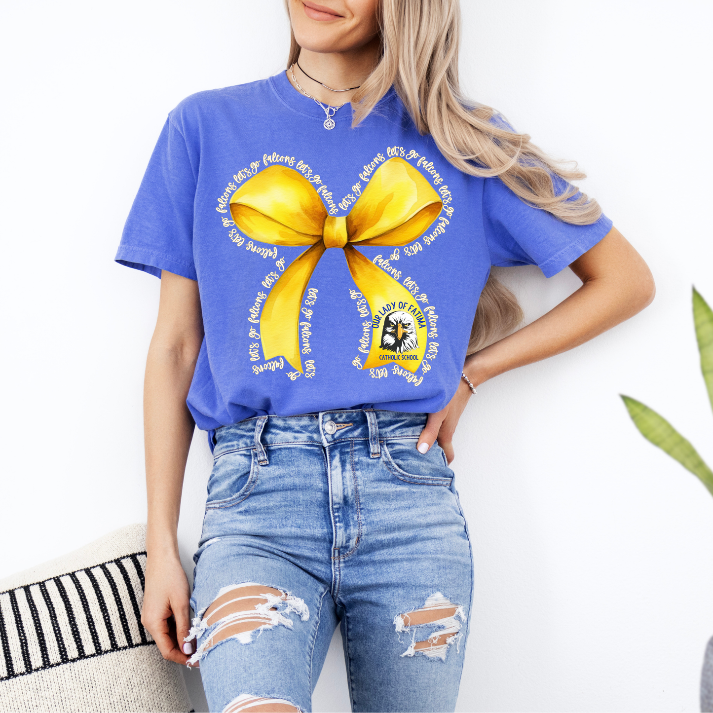 Let’s Go Our Lady of Fatima Eagles Bow Tee
