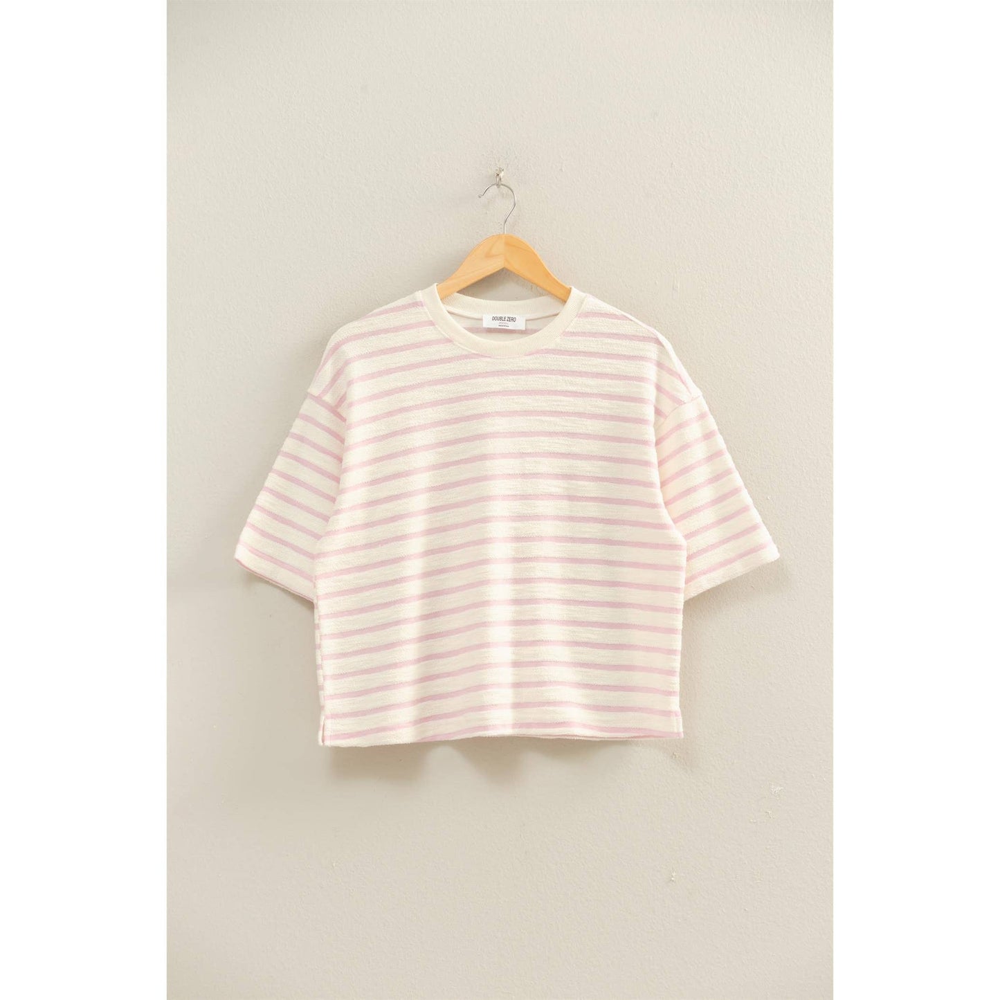 Striped Short Sleeve Terry Crew Neck Top