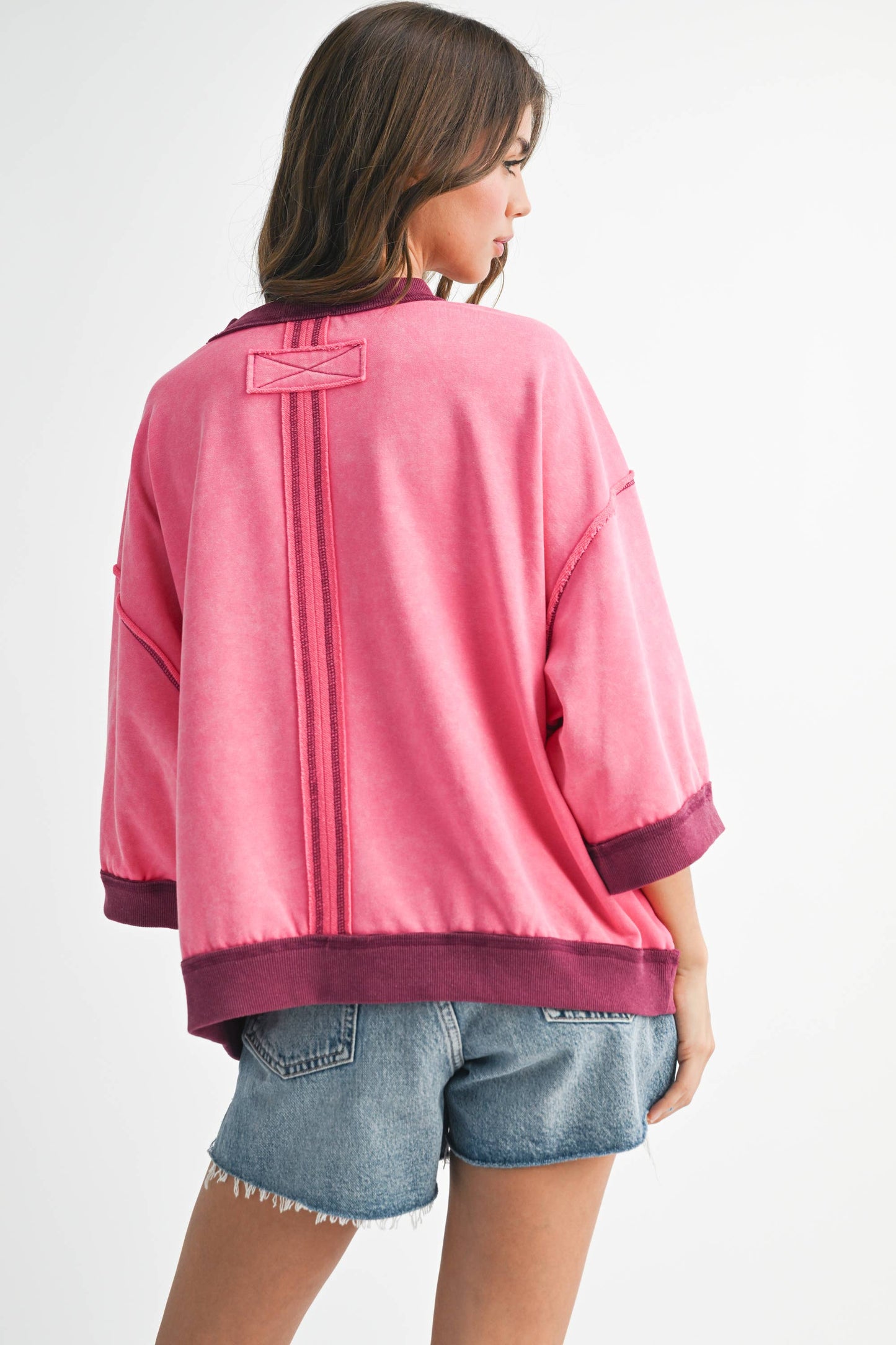 Washed Contrast Trim Boxy Sweatshirt Top