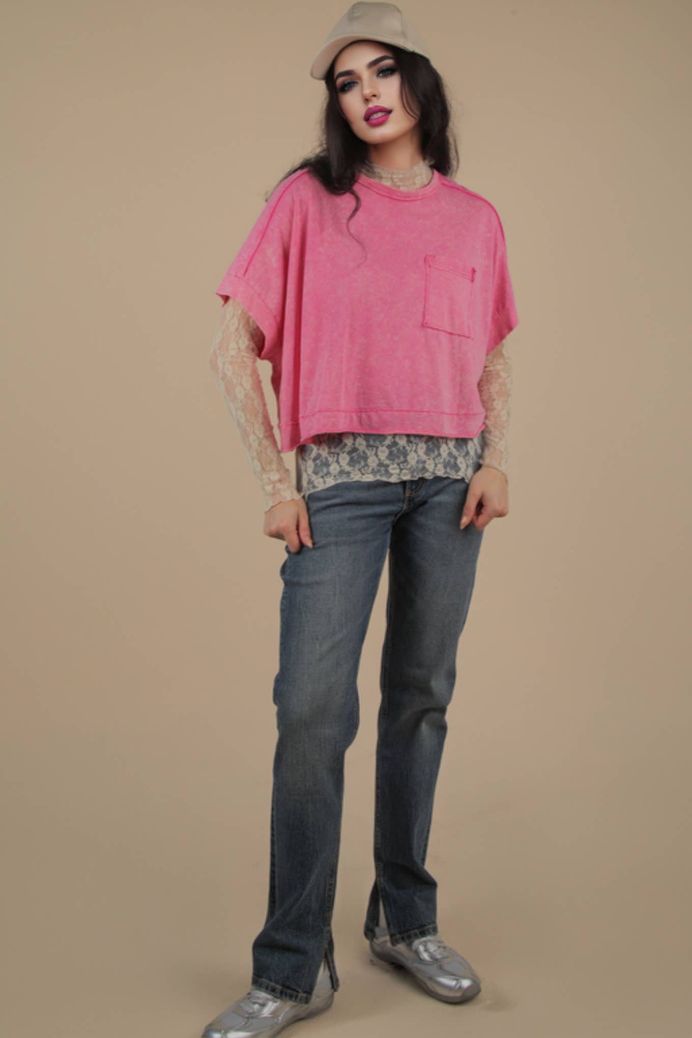 Mineral Washed Oversized Crop Comfy Knit Top