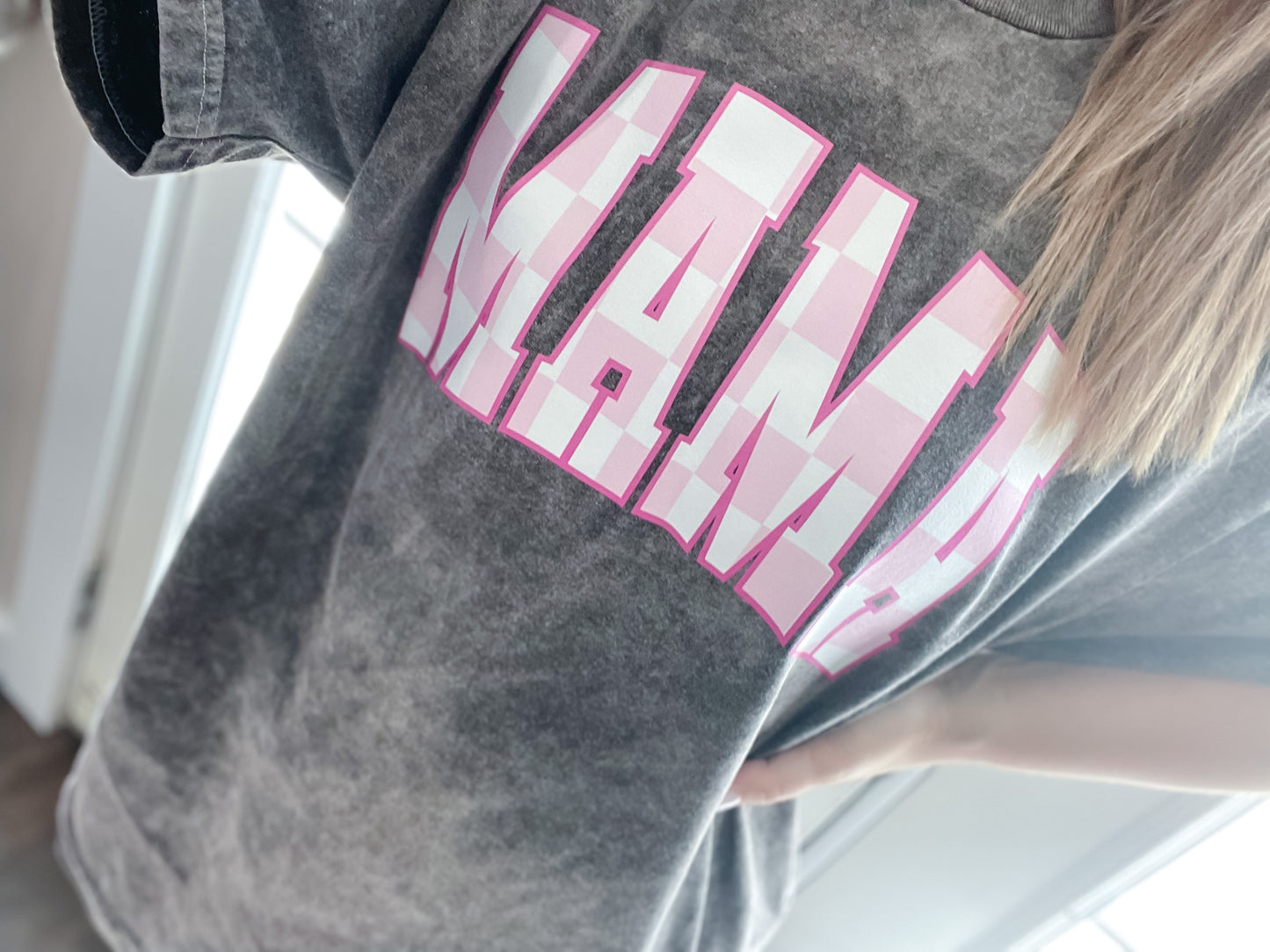 Pink Checkered Mama Tee