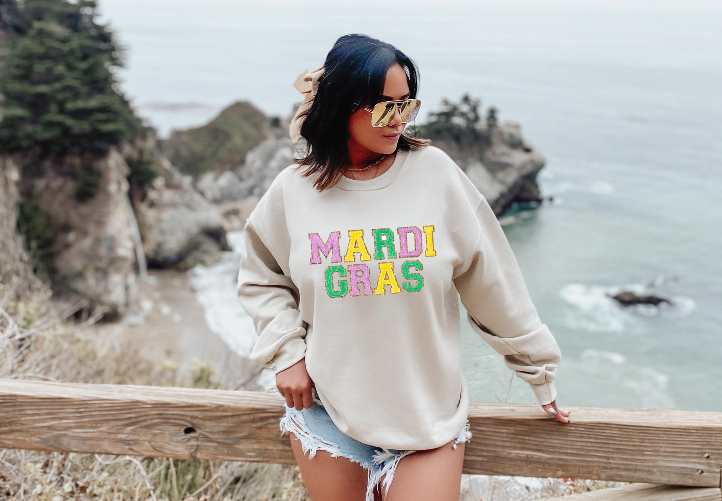 Mardi Gras Faux Chenille Patch Tee/Sweatshirt