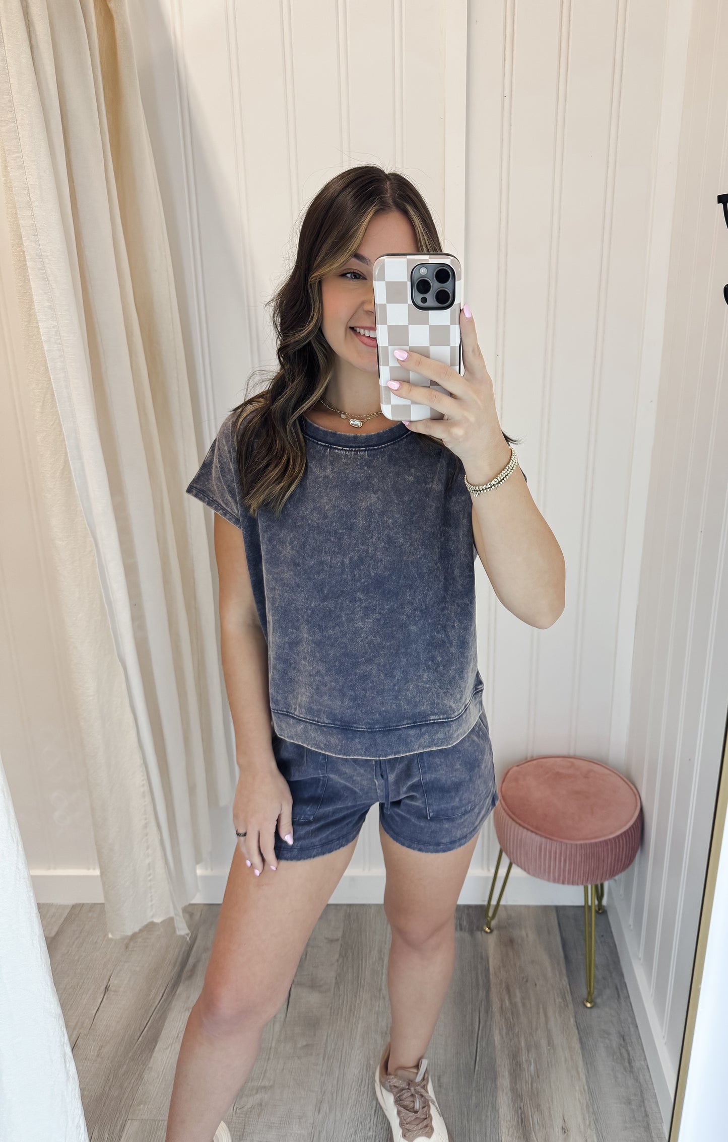 Acid Washed Sleeveless Shorts Set