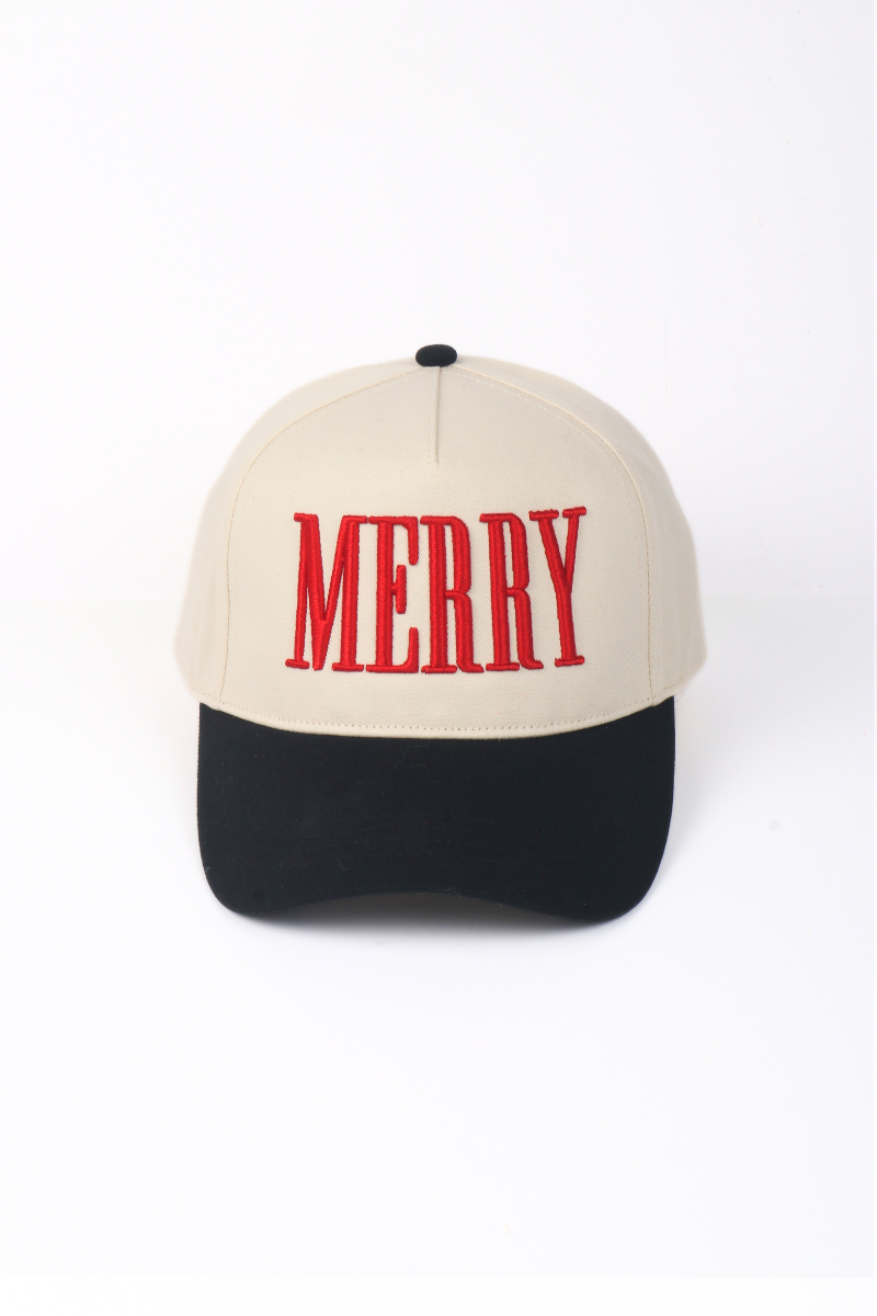 Christmas Holiday MERRY 3D Puff Embroidery Two Tone Cap