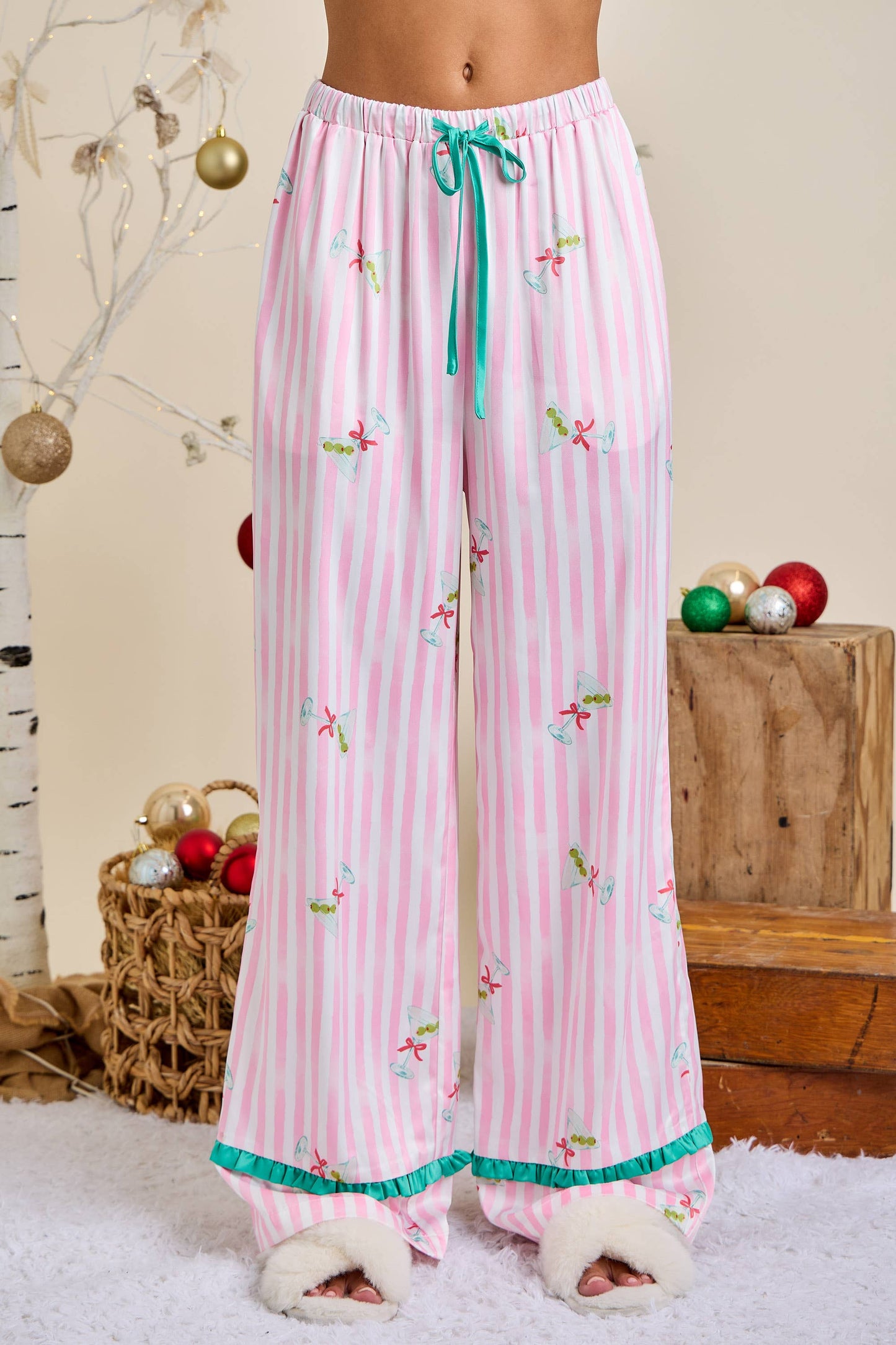Candy Cane Bow Pajama Set – Holiday Lounge Wear