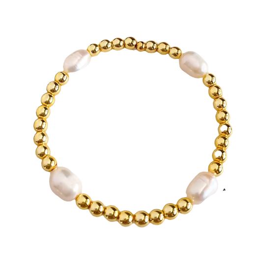 Ella 18k Gold Beaded Pearl Stretch Bracelet