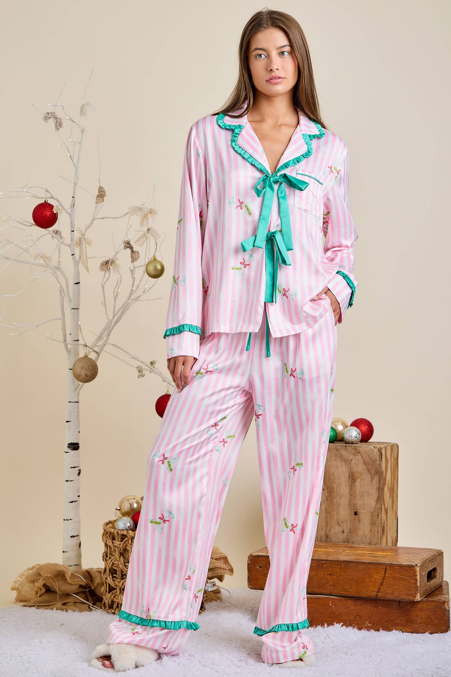Candy Cane Bow Pajama Set – Holiday Lounge Wear