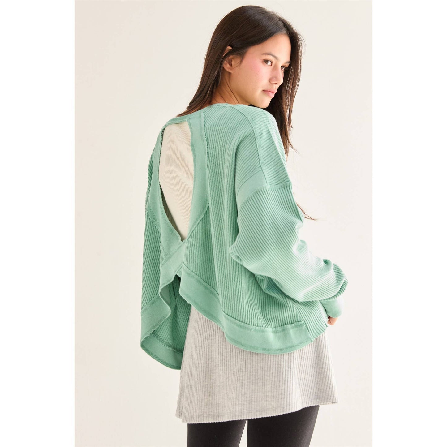 Emerald Open Back Long Sleeve Top