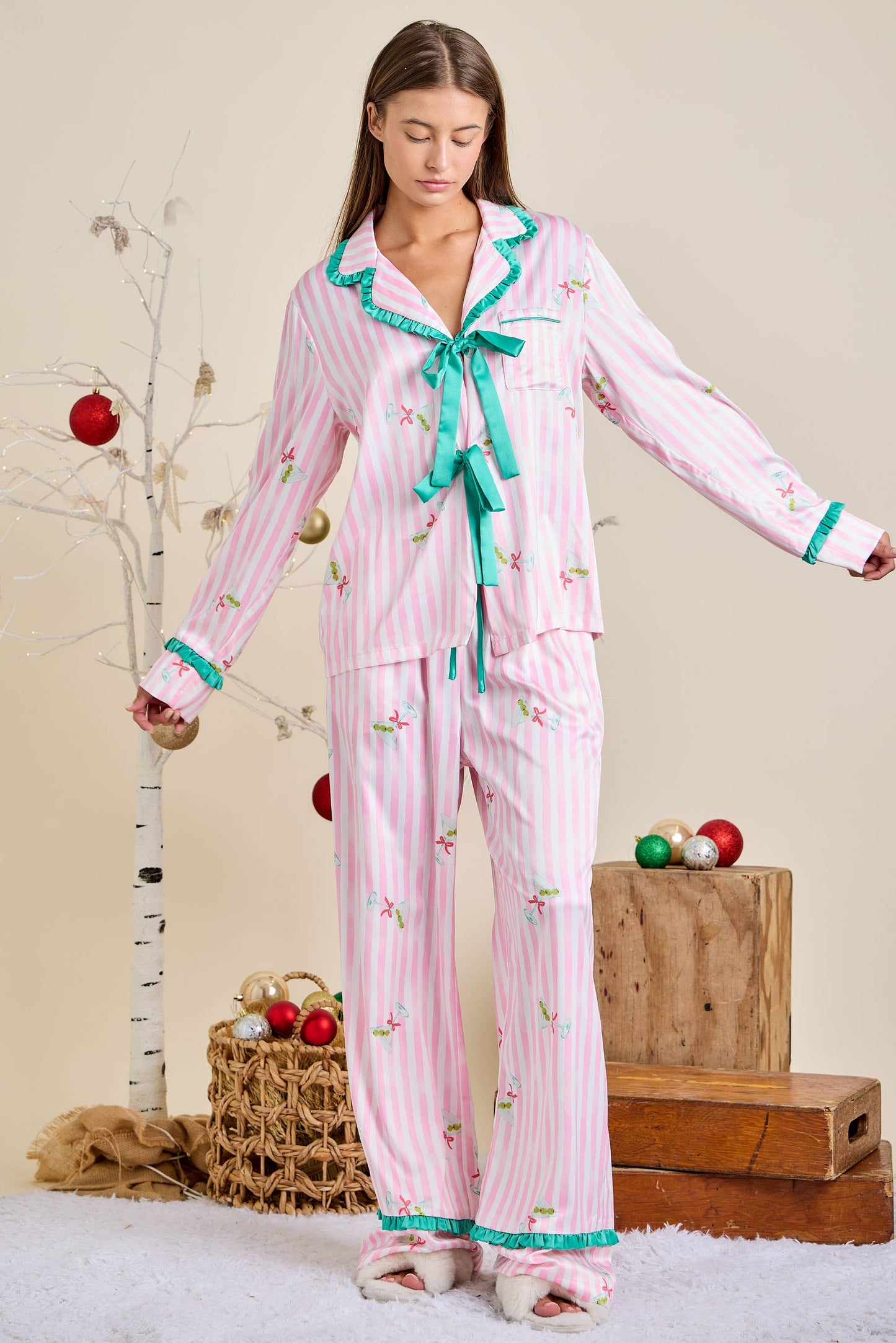 Candy Cane Bow Pajama Set – Holiday Lounge Wear