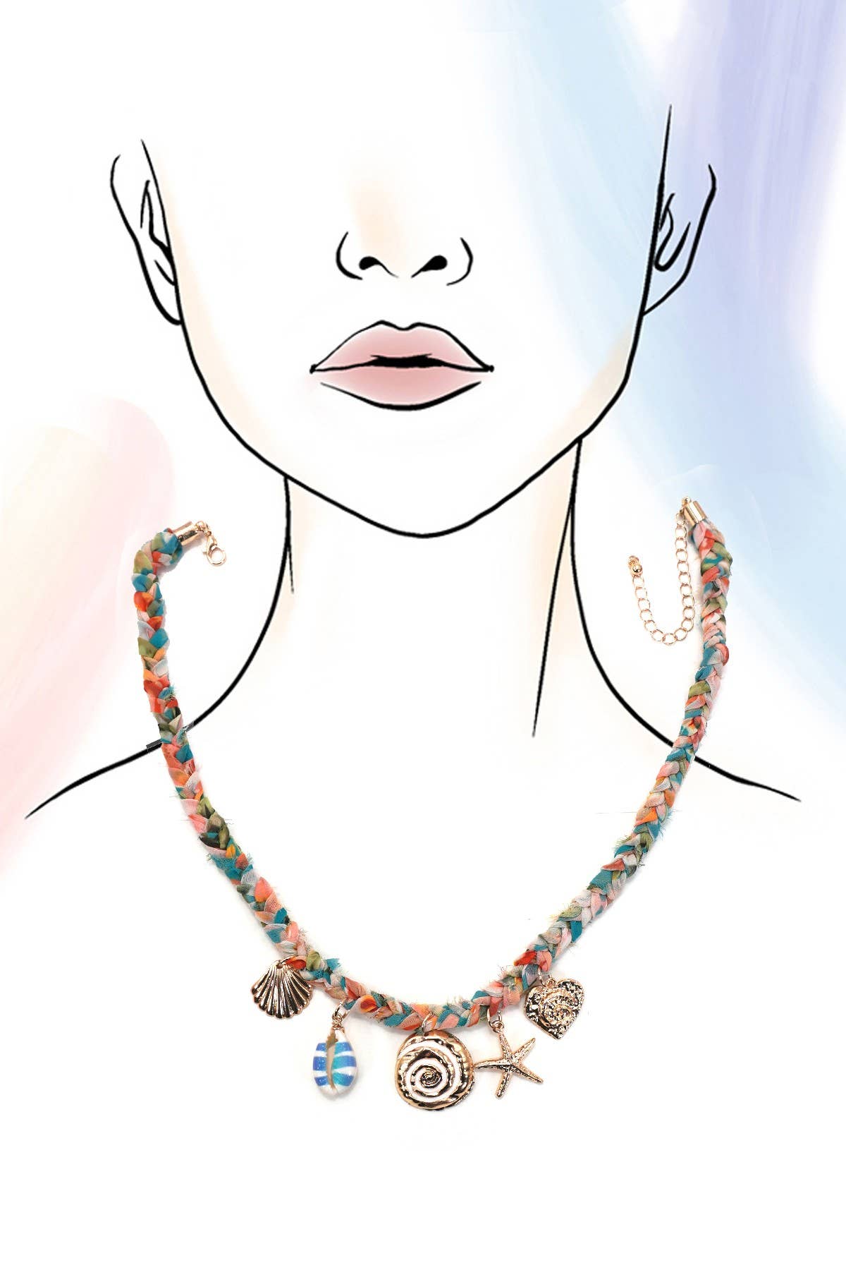 SCARF CHARM NECKLACE-STARFISH  SEASHELL SUN