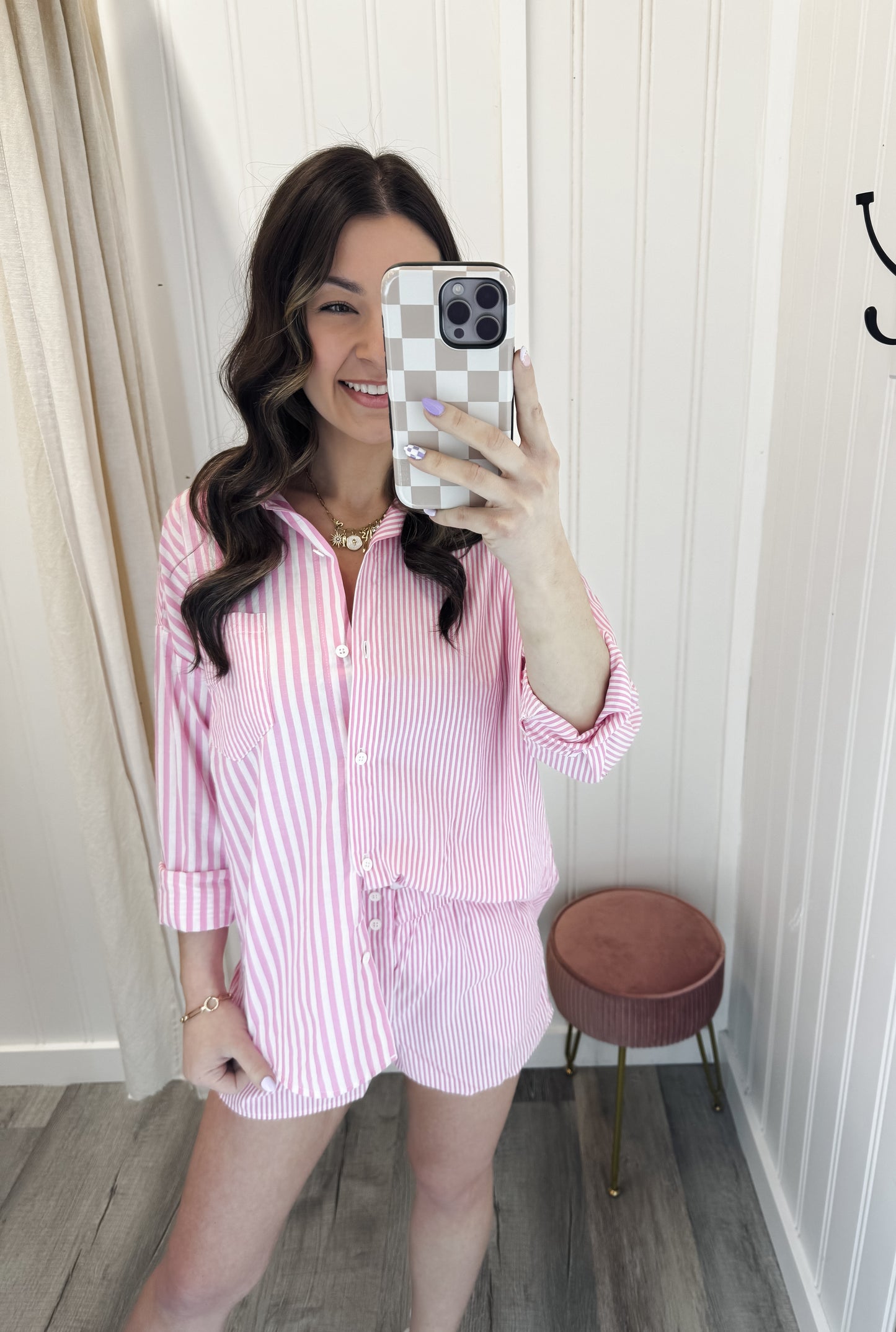 Striped Oversized Top & Shorts Set
