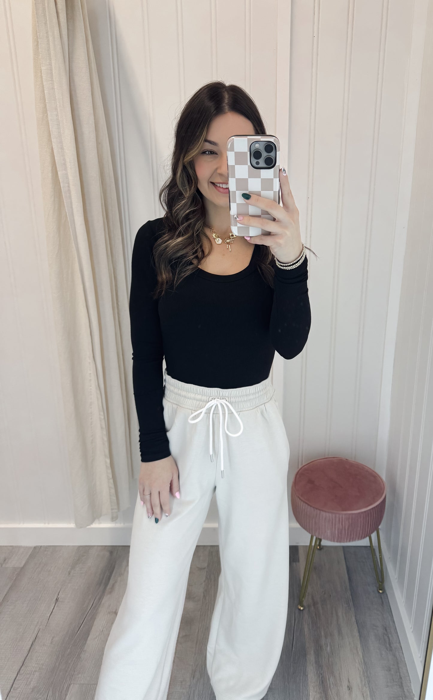 Ribbed Boat Neck Long Sleeve Top