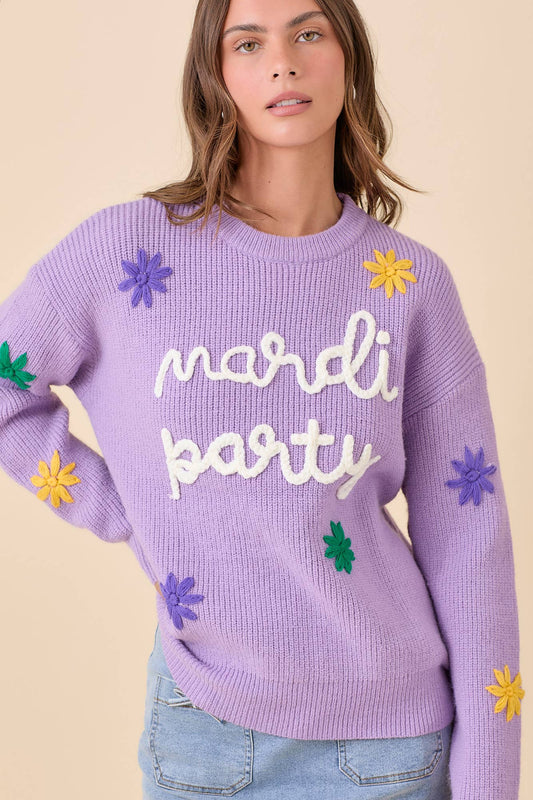 Mardi Party Sweater 3D Embroidered Flower
