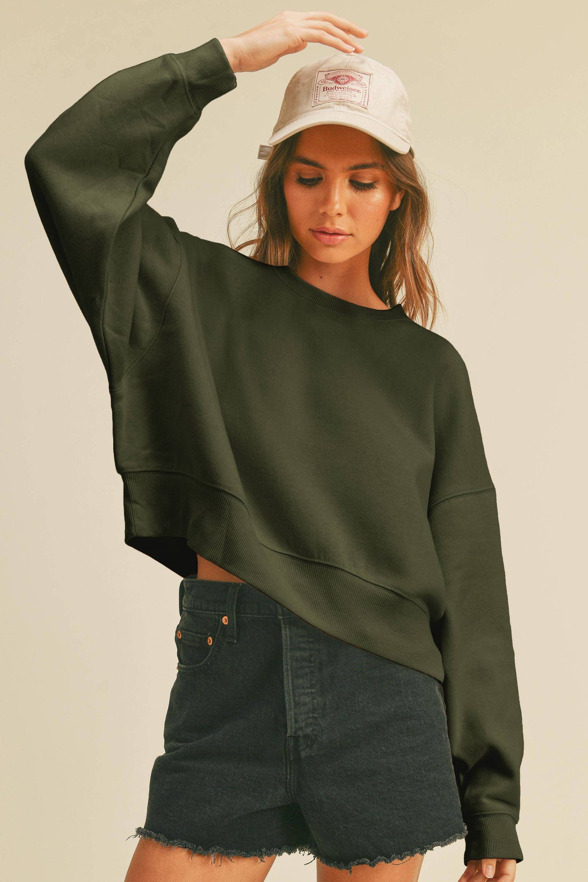 Blank Short Cropped Long Sleeve Sweatshirt