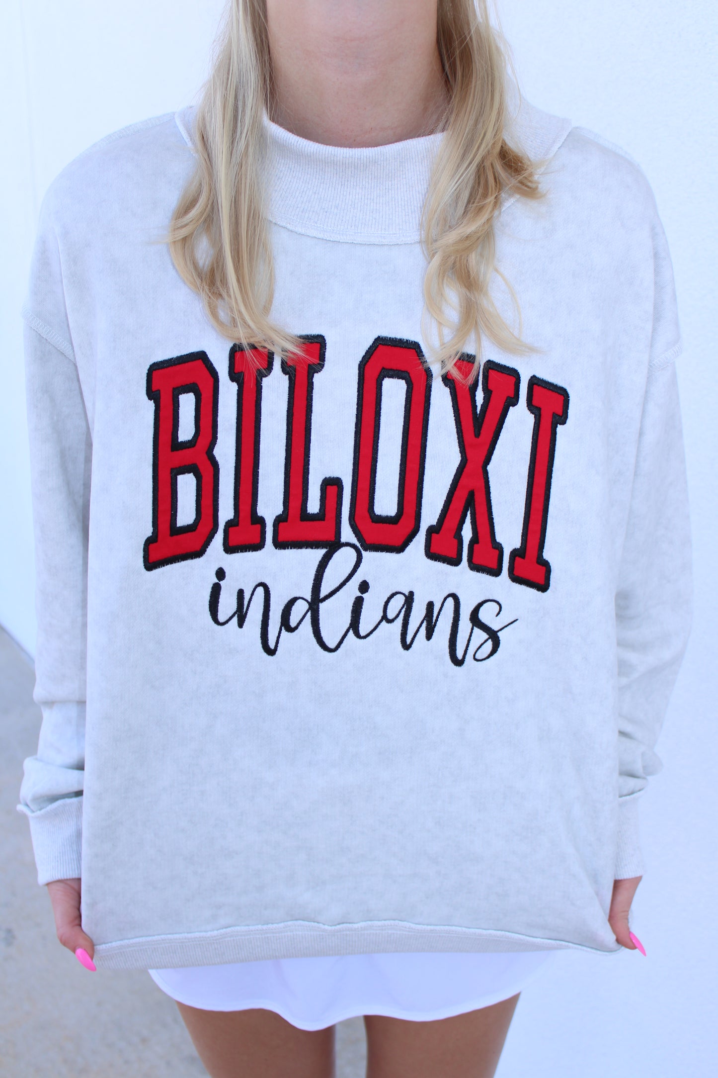 Biloxi Indians Appliqué Mockneck Sweatshirt