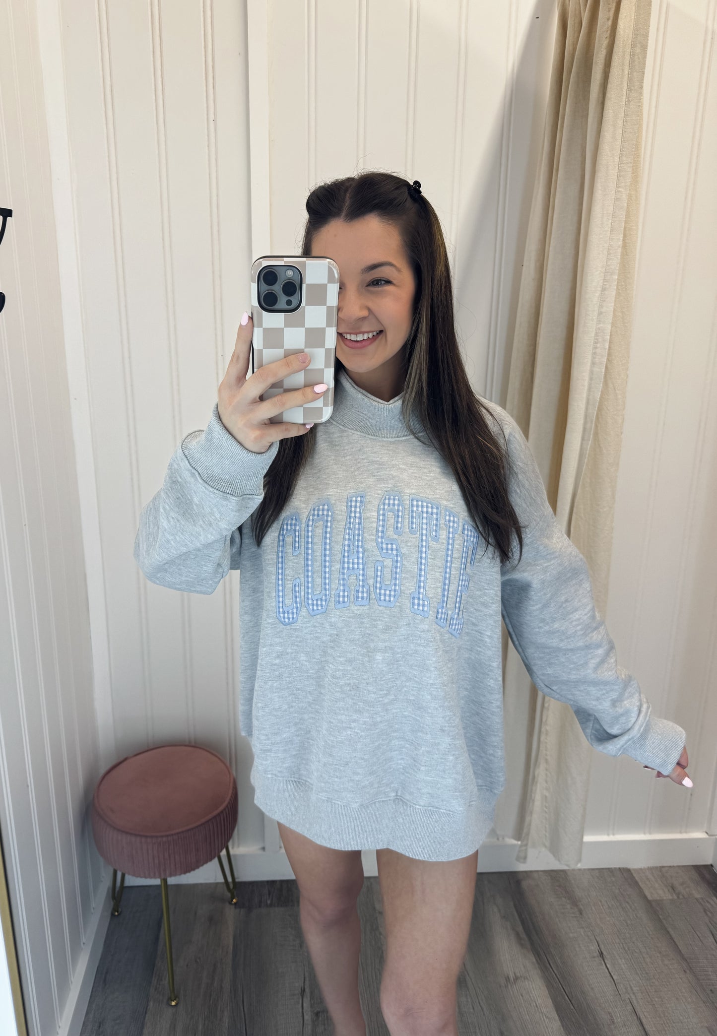 Blue Gingham Coastie Mockneck
