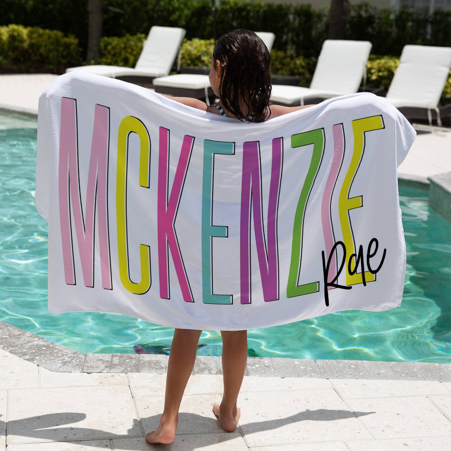 Personalized Outline Block Name Beach Towel | 10 Colorways