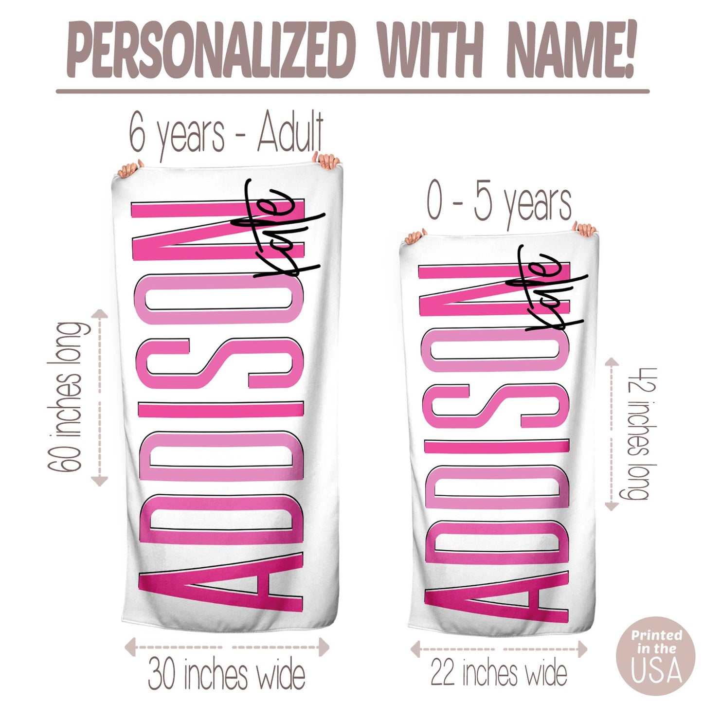 Personalized Outline Block Name Beach Towel | 10 Colorways