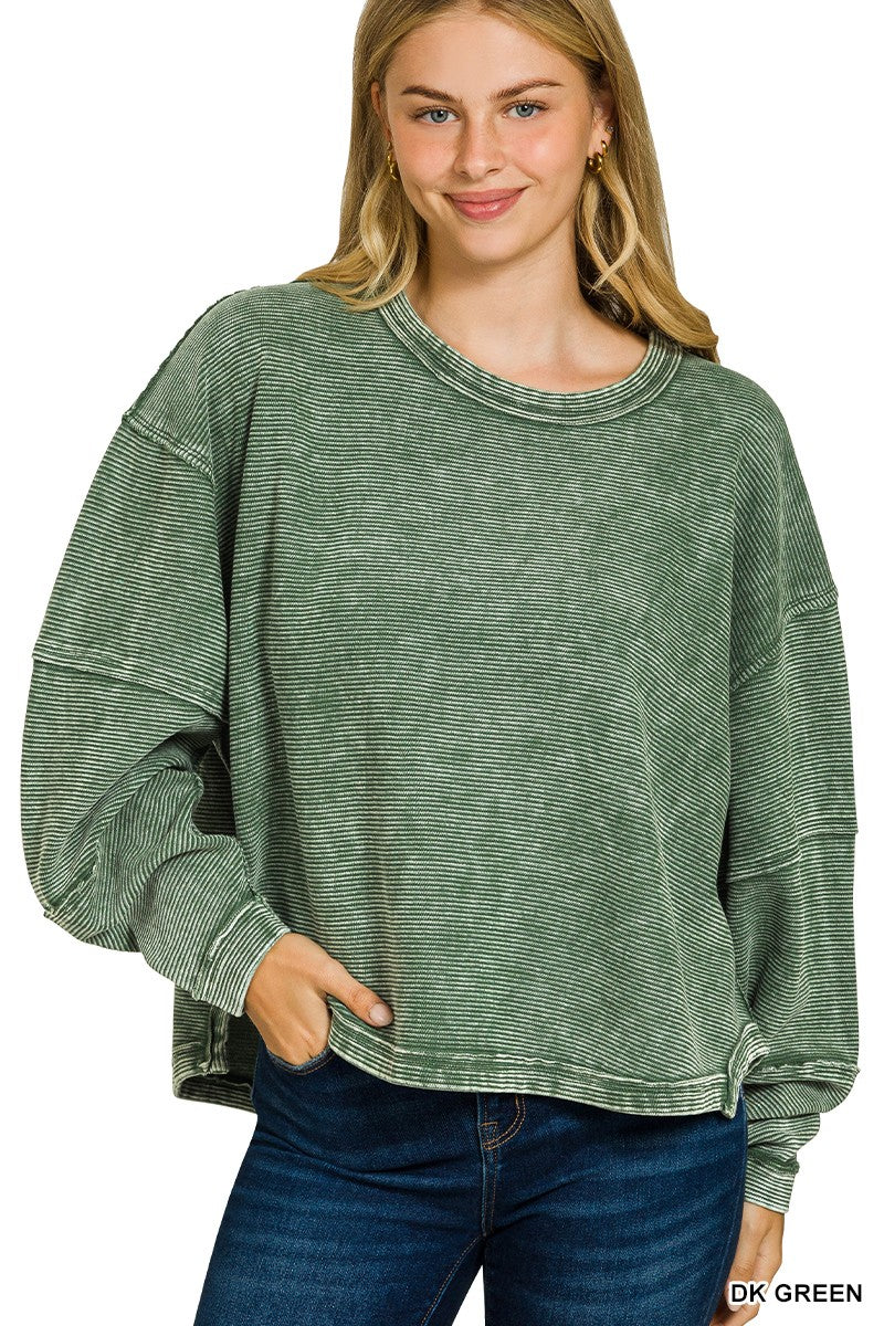 Acid Washed Double Ribbed Exposed Seam Sweater