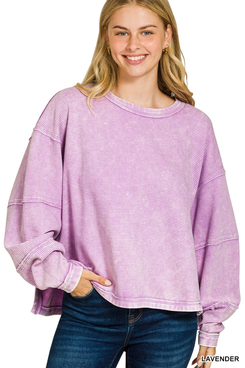 Acid Washed Double Ribbed Exposed Seam Sweater