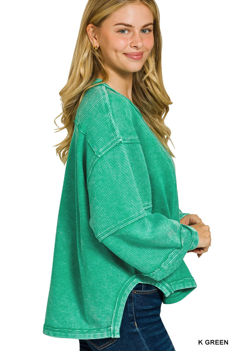 Acid Washed Double Ribbed Exposed Seam Sweater