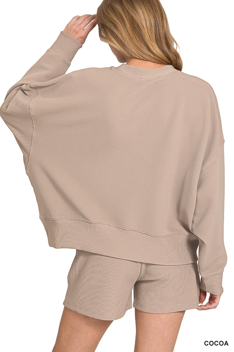 Ribbed Round Neck Pullover & Shorts Set