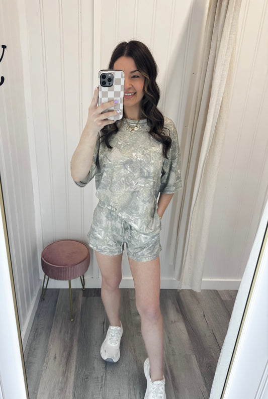 Camo Print Knit Top & Shorts Set